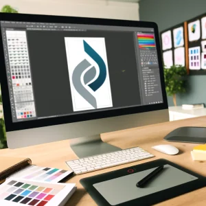 Professional custom logo design service banner showcasing key benefits like unique concepts, fast delivery, and satisfaction guarantee for brand elevation.