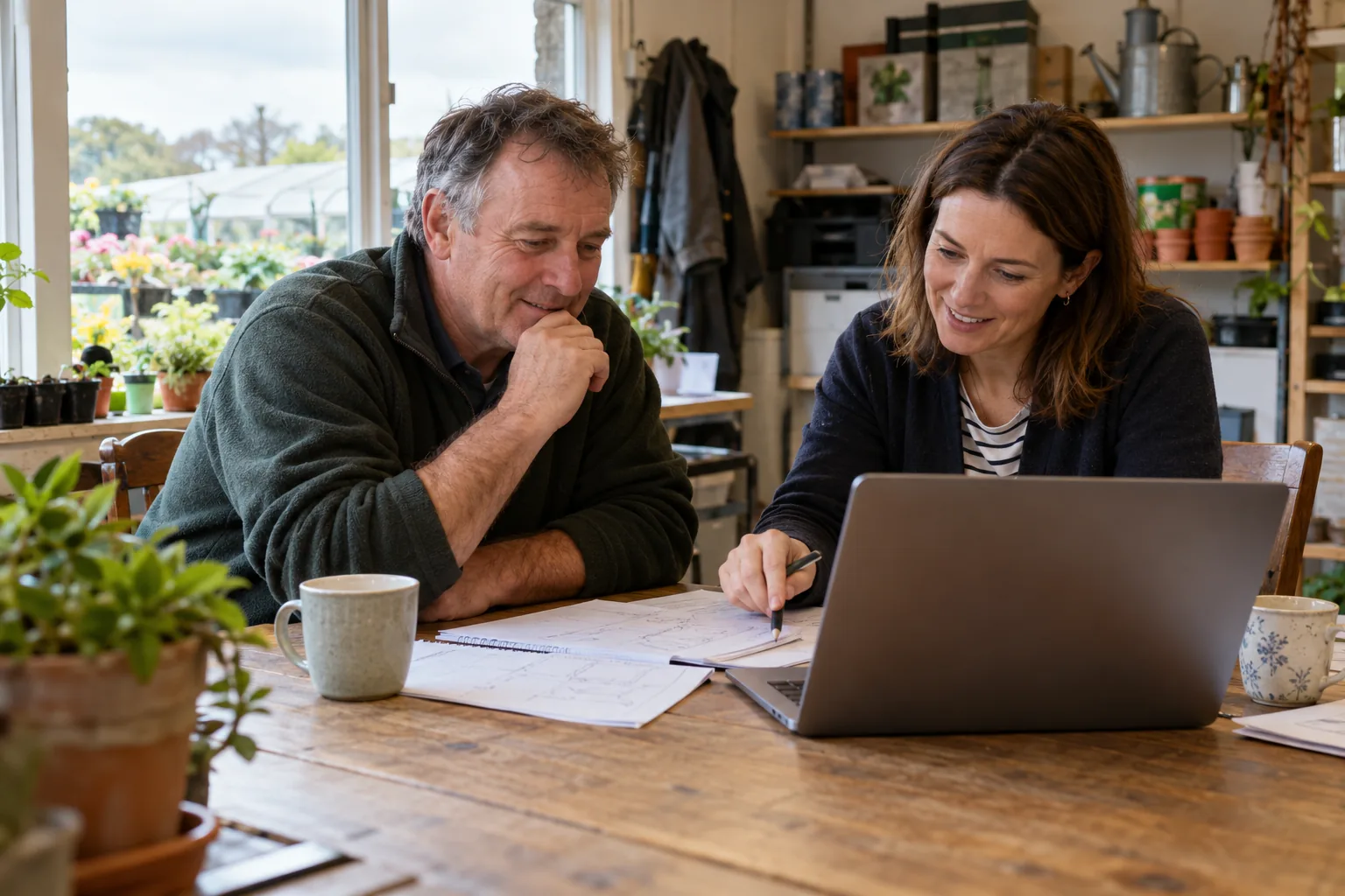 Business owner and consultant reviewing digital plans together. Business owner and consultant reviewing digital plans together.